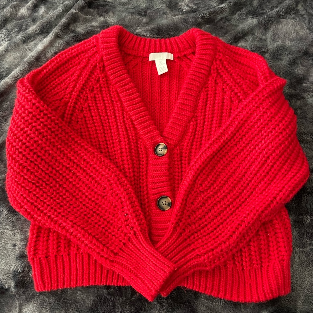 Red, cropped H&M sweater